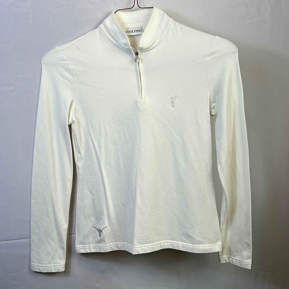 Golfino White Long Sleeve Top Half Zip Front Size 8 Unisex M Like New